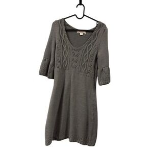 Decree Women's Gray Cable Knit Bell Sleeve Sweater Dress Size‎ L G